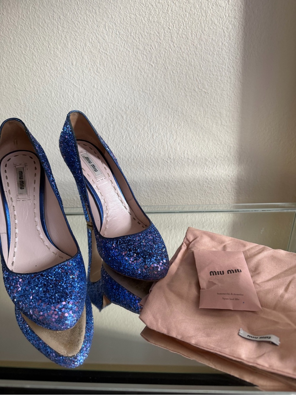 MIU MIU Heels size 38.5 MIU MIU Blue Glitter High Heel STUNNING with dust bags